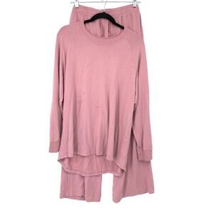 LAKE Lounge Set Womens Size XL Pink Pajama Set Long Sleeve Top Pants Soft Knit